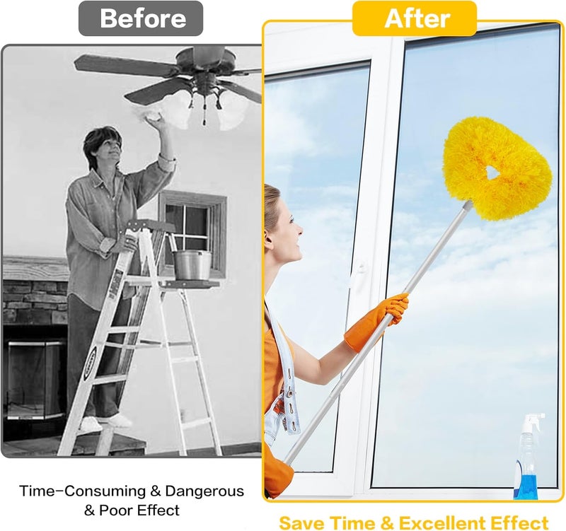 Heonay Ceiling Fan Cleaner Duster Reusable Microfiber Ceiling Fan Blade Cleaner Removable Duster with Extension Pole Adjusts 13 to 49.7 Inch for Cleaning Walls Bookshelves Furniture Door Window Top (Yellow) - Image 4